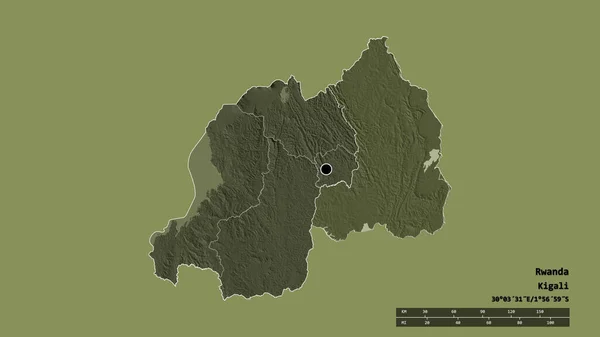 主要な地域部門と分離イブラシラズバ地域とルワンダの荒廃した形 ラベル 色の標高マップ 3Dレンダリング — ストック写真