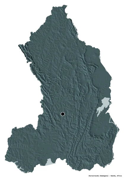 卢旺达省Iburasirazuba的形状 其首都因白色背景而孤立 彩色高程图 3D渲染 — 图库照片
