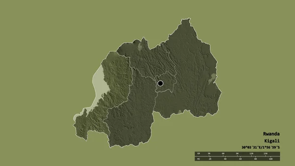 Forme Désaturée Rwanda Avec Capitale Principale Division Régionale Région Séparée — Photo