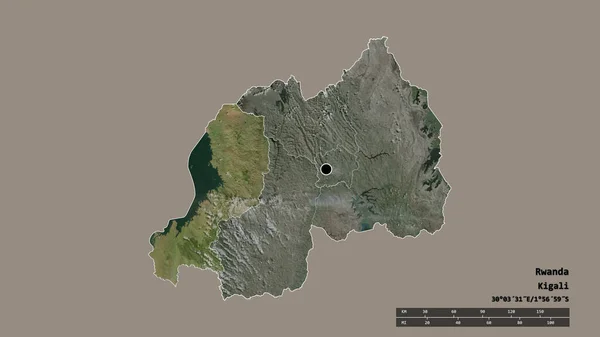 主要な地域部門と分離されたIburengerazubaエリアとルワンダの荒廃した形 ラベル 衛星画像 3Dレンダリング — ストック写真