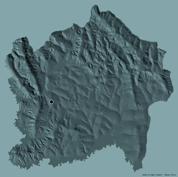 卢旺达的Umujyi Kigali省的形状 其首都用纯色背景隔开 彩色高程图 3D渲染 — 图库照片