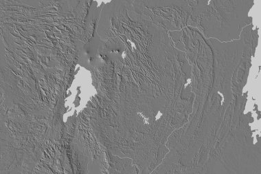 Ruanda 'nın genişletilmiş bölgesi. Çift seviyeli yükseklik haritası. 3B görüntüleme