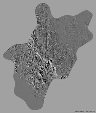 Al Bahah 'ın şekli, Suudi Arabistan bölgesi, başkenti katı bir renk arkaplanı ile izole edilmiş. Çift seviyeli yükseklik haritası. 3B görüntüleme