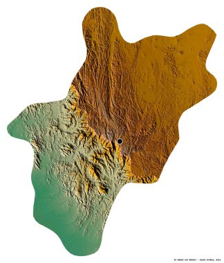 Suudi Arabistan 'ın başkenti Al Bahah' ın beyaz arka planda izole edilmiş hali. Topografik yardım haritası. 3B görüntüleme