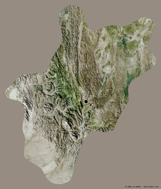 Al Bahah 'ın şekli, Suudi Arabistan bölgesi, başkenti katı bir renk arkaplanı ile izole edilmiş. Uydu görüntüleri. 3B görüntüleme