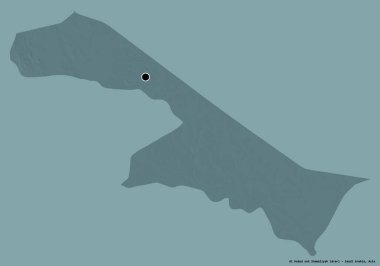 Suudi Arabistan 'ın başkenti Suudi Arabistan bölgesindeki Al Hudud Ash Shamaliyah' ın şekli katı bir renk arkaplanı ile izole edilmiştir. Renkli yükseklik haritası. 3B görüntüleme