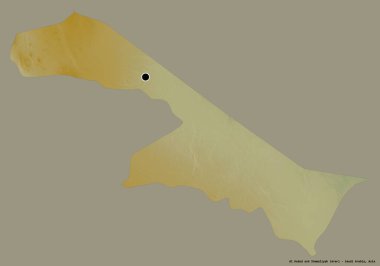 Suudi Arabistan 'ın başkenti Suudi Arabistan bölgesindeki Al Hudud Ash Shamaliyah' ın şekli katı bir renk arkaplanı ile izole edilmiştir. Topografik yardım haritası. 3B görüntüleme