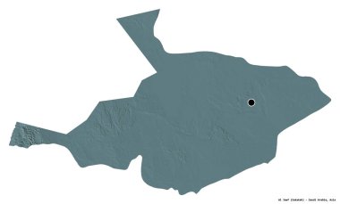 Suudi Arabistan 'ın başkenti Al Jawf' ın beyaz arka planda izole edilmiş hali. Renkli yükseklik haritası. 3B görüntüleme