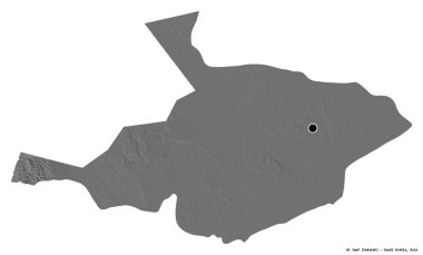 Suudi Arabistan 'ın başkenti Al Jawf' ın beyaz arka planda izole edilmiş hali. Çift seviyeli yükseklik haritası. 3B görüntüleme