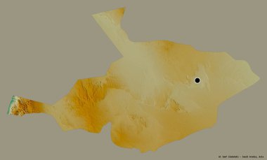 Suudi Arabistan 'ın başkenti Al Jawf' ın katı renk arkaplanı ile izole edilmiş hali. Topografik yardım haritası. 3B görüntüleme