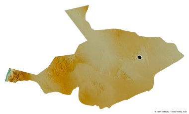 Suudi Arabistan 'ın başkenti Al Jawf' ın beyaz arka planda izole edilmiş hali. Topografik yardım haritası. 3B görüntüleme