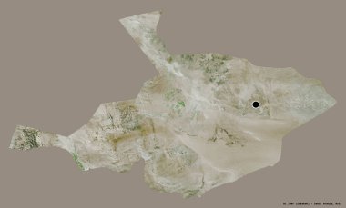 Suudi Arabistan 'ın başkenti Al Jawf' ın katı renk arkaplanı ile izole edilmiş hali. Uydu görüntüleri. 3B görüntüleme