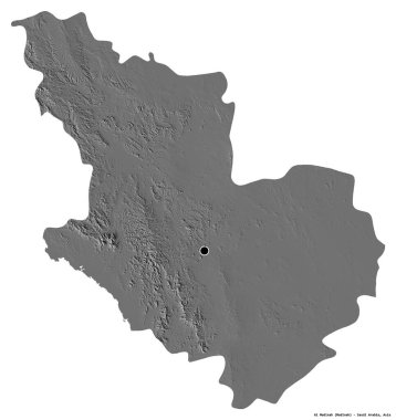 Al Madinah 'ın şekli, Suudi Arabistan bölgesi, başkenti beyaz arka planda izole edilmiş. Çift seviyeli yükseklik haritası. 3B görüntüleme