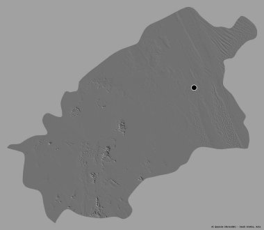 Al Quassim 'in şekli, Suudi Arabistan bölgesi, başkenti katı bir renk arkaplanı ile izole edilmiş. Çift seviyeli yükseklik haritası. 3B görüntüleme