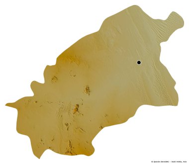 Al Quassim 'in şekli, Suudi Arabistan bölgesi, başkenti beyaz arka planda izole edilmiş. Topografik yardım haritası. 3B görüntüleme