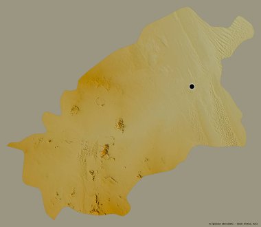 Al Quassim 'in şekli, Suudi Arabistan bölgesi, başkenti katı bir renk arkaplanı ile izole edilmiş. Topografik yardım haritası. 3B görüntüleme