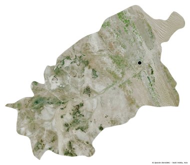 Al Quassim 'in şekli, Suudi Arabistan bölgesi, başkenti beyaz arka planda izole edilmiş. Uydu görüntüleri. 3B görüntüleme