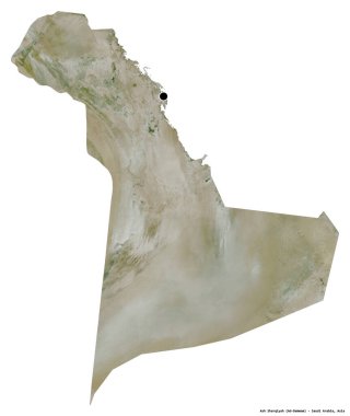 Beyaz arka planda başkenti izole edilmiş, Suudi Arabistan 'ın Ash Sharqiyah bölgesi. Uydu görüntüleri. 3B görüntüleme