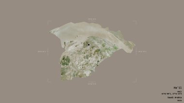Ha 'il bölgesi, Suudi Arabistan bölgesi, jeoreferatlı bir sınır kutusunda sağlam bir arka planda izole edilmiş. Etiketler. Uydu görüntüleri. 3B görüntüleme