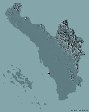 Suudi Arabistan 'ın başkenti Jizan' ın katı renk arkaplanı ile izole edilmiş hali. Renkli yükseklik haritası. 3B görüntüleme
