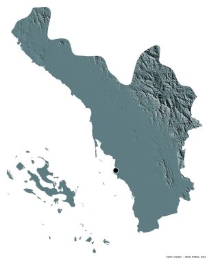 Suudi Arabistan 'ın başkenti Jizan' ın beyaz arka planda izole edilmiş hali. Renkli yükseklik haritası. 3B görüntüleme