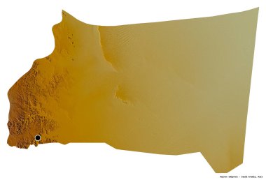 Suudi Arabistan 'ın başkenti Najran' ın beyaz arka planda izole edilmiş hali. Topografik yardım haritası. 3B görüntüleme