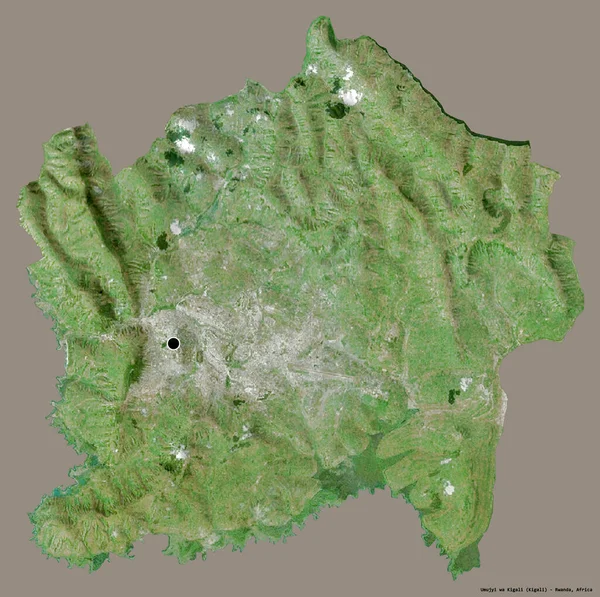 卢旺达的Umujyi Kigali省的形状 其首都用纯色背景隔开 卫星图像 3D渲染 — 图库照片