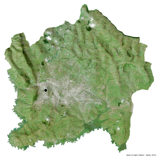 ルワンダ共和国のウムジイ キガリ州の形で 首都は白い背景に孤立している 衛星画像 3Dレンダリング — ストック写真