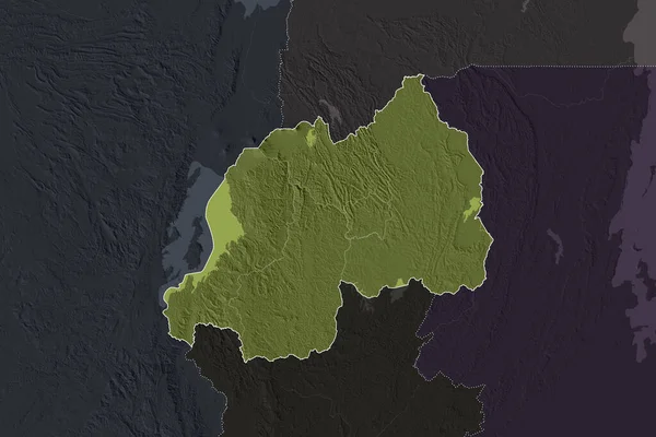 Форма Руанди Розділилася Через Спустошення Сусідніх Районів Межі Кольорові Карти — стокове фото