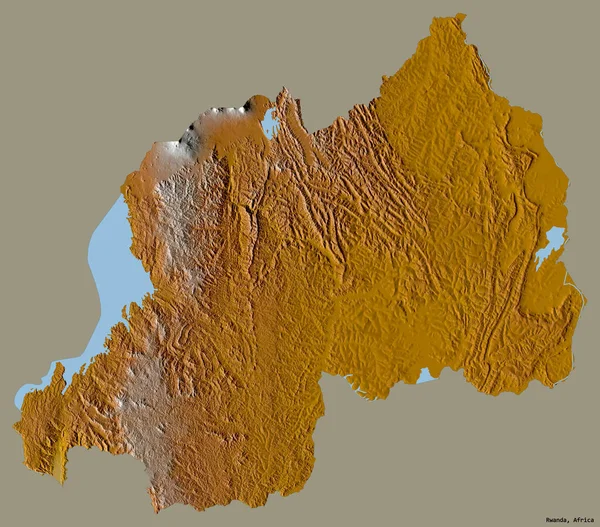 Форма Руанды Столицей Изолирована Сплошном Цветном Фоне Топографическая Карта Рельефа — стоковое фото
