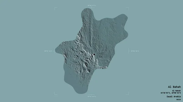 沙特阿拉伯区域的Al Bahah地区 在一个地理参照框的坚实背景上被隔离 彩色高程图 3D渲染 — 图库照片
