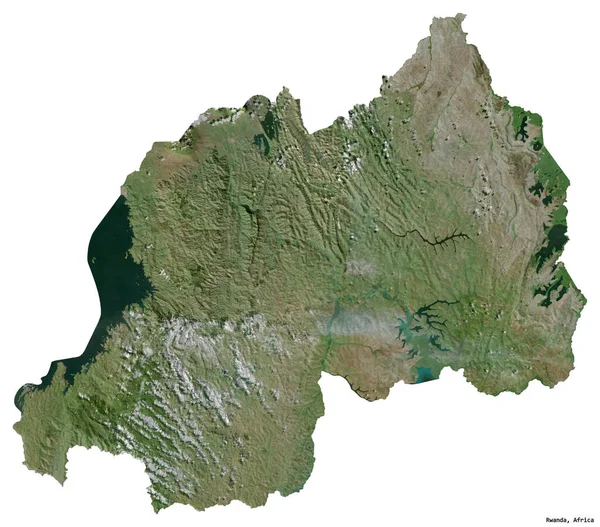 Tvar Rwandy Hlavním Městem Izolovaným Bílém Pozadí Satelitní Snímky Vykreslování — Stock fotografie