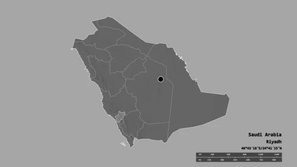 Forma Dessaturada Arábia Saudita Com Sua Capital Principal Divisão Regional — Fotografia de Stock