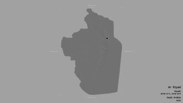 沙特阿拉伯区域的Al Riyad地区 在一个地理参照框的坚实背景上被隔离 Bilevel高程图 3D渲染 — 图库照片