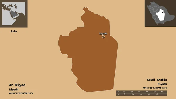 Form Riyad Regionen Saudiarabien Och Dess Huvudstad Avståndsskala Förhandsvisningar Och — Stockfoto