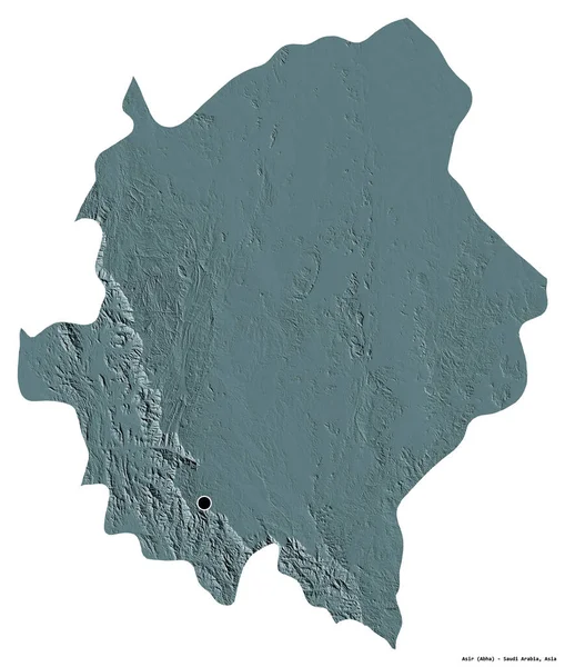 サウジアラビアの地域であるアサーの形で 首都は白い背景に孤立しています 色の標高マップ 3Dレンダリング — ストック写真