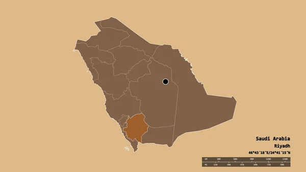 Forma Dessaturada Arábia Saudita Com Sua Capital Principal Divisão Regional — Fotografia de Stock