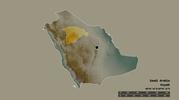 Forma Dessaturada Arábia Saudita Com Sua Capital Principal Divisão Regional — Fotografia de Stock