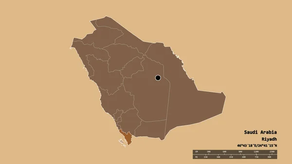 Desaturerad Form Saudiarabien Med Dess Huvudstad Huvudsakliga Regionala Uppdelning Och — Stockfoto