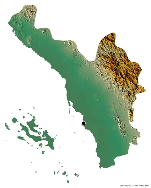 沙乌地阿拉伯地区吉赞的形状 其首都被白色背景隔离 地形浮雕图 3D渲染 — 图库照片