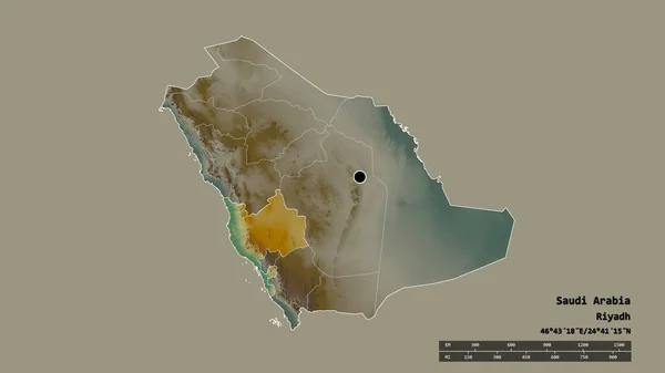 Die Ungesättigte Form Saudi Arabiens Mit Seiner Hauptstadt Der Wichtigsten — Stockfoto