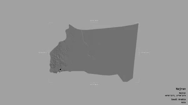 沙特阿拉伯纳贾兰地区 在一个地理参照框的坚实背景上被隔离 Bilevel高程图 3D渲染 — 图库照片