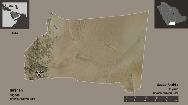 Form Najran Regionen Saudiarabien Och Dess Huvudstad Avståndsskala Förhandsvisningar Och — Stockfoto