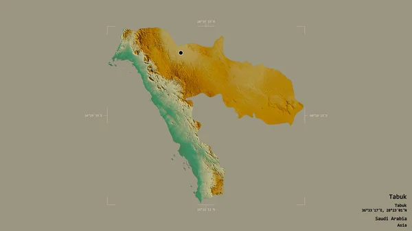 沙特阿拉伯塔布克地区 在一个地理参照框的坚实背景下被隔离 地形浮雕图 3D渲染 — 图库照片