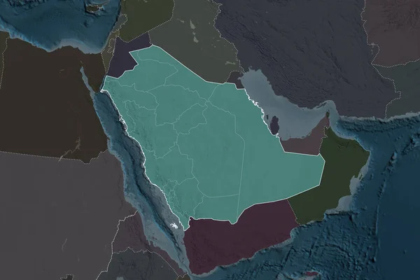 Forma Arábia Saudita Separada Pela Dessaturação Áreas Vizinhas Fronteiras Mapa — Fotografia de Stock