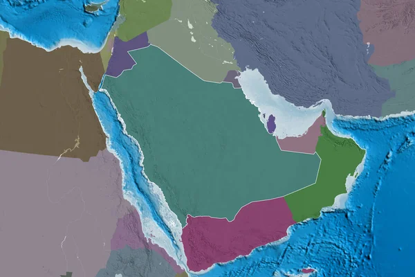 Area Estesa Dell Arabia Saudita Delineata Mappa Colorata Dell Elevazione — Foto Stock