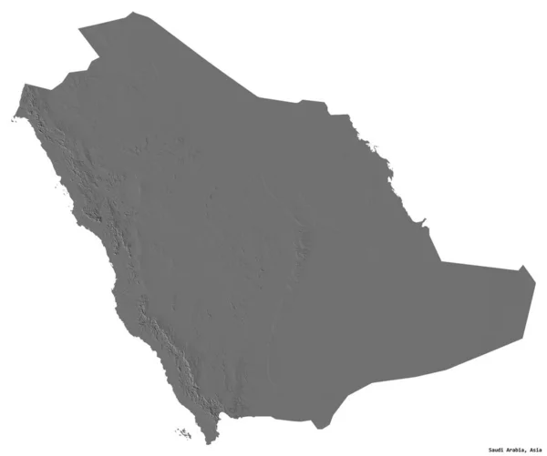 Форма Саудівської Аравії Столицею Ізольованою Білому Тлі Білевелівська Карта Висот — стокове фото