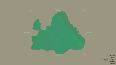 Matam bölgesi, Senegal bölgesi, katı bir arka planda izole edilmiş bir sınır kutusunda. Etiketler. Topografik yardım haritası. 3B görüntüleme
