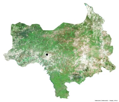 Tambacounda 'nın şekli, Senegal bölgesi, başkenti beyaz arka planda izole edilmiş. Uydu görüntüleri. 3B görüntüleme