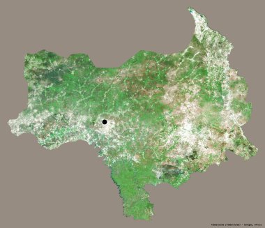 Tambacounda 'nın şekli, Senegal bölgesi, başkenti katı renk arkaplanı ile izole edilmiş. Uydu görüntüleri. 3B görüntüleme